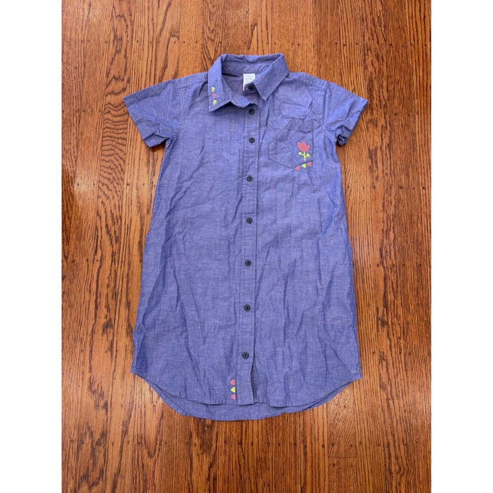 Tea Collection Girls Blue Chambray Confetti Flower Shirt Dress Size 8